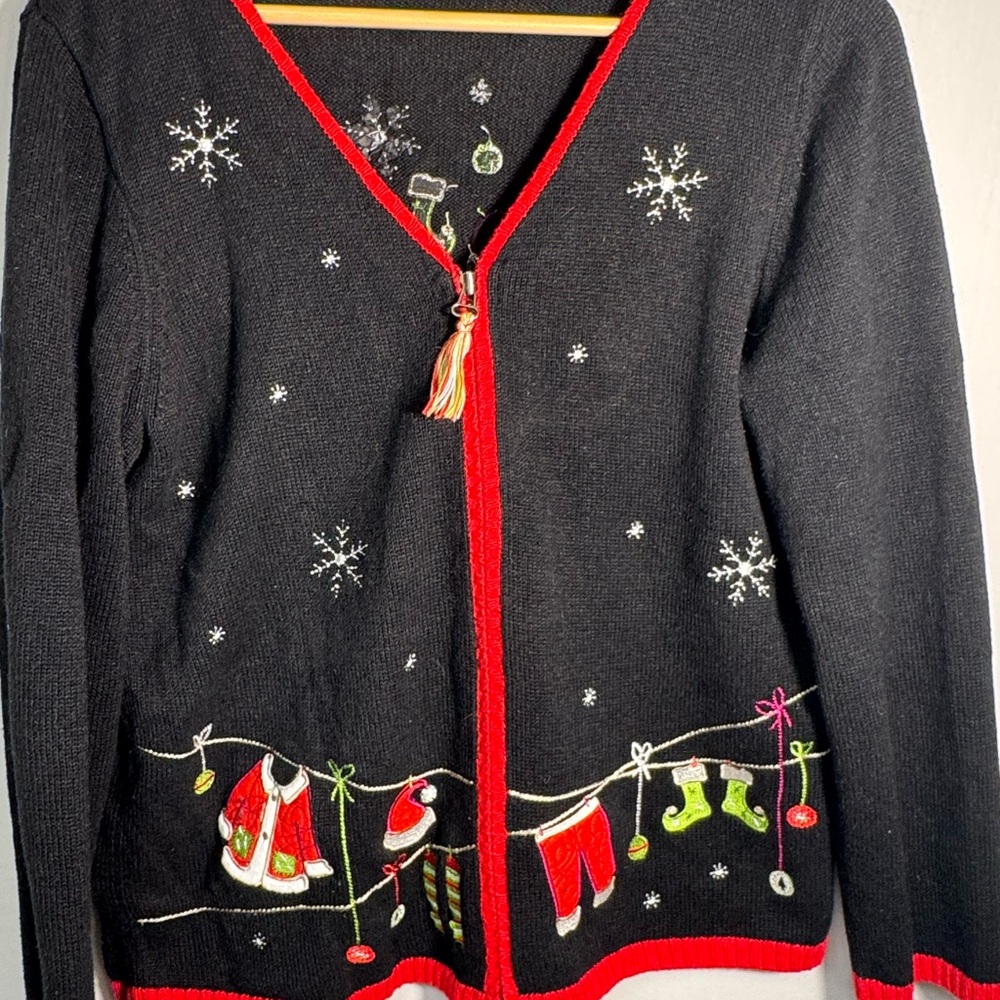 Vintage Christopher & Banks Festive Black Cardigan Christmas Sweater‎